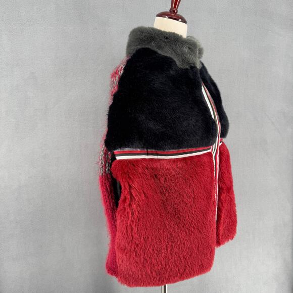 OF Handmade Alpaca Wool Blend Drop Shoulder Vest S Red Black Artsy Sustainable - Picture 3 of 15